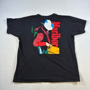 Vintage Marlboro Adventure Team Cowboy Pocket T-Shirt Black Delta Large 90s USA